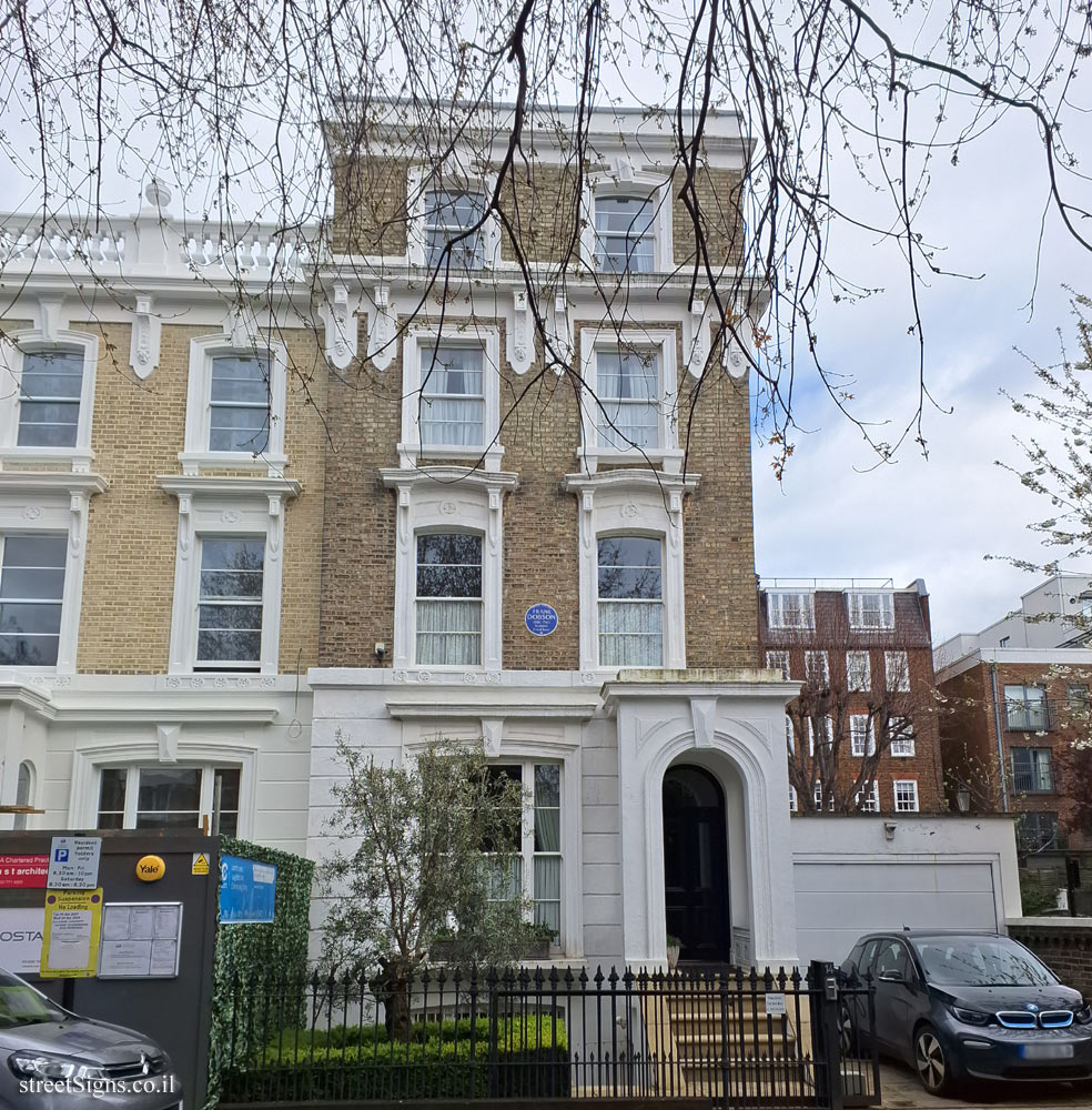 London - Commemorative plaque in the house where the sculptor Frank Dobson lived - 14 Harley Gardens, London SW10, UK