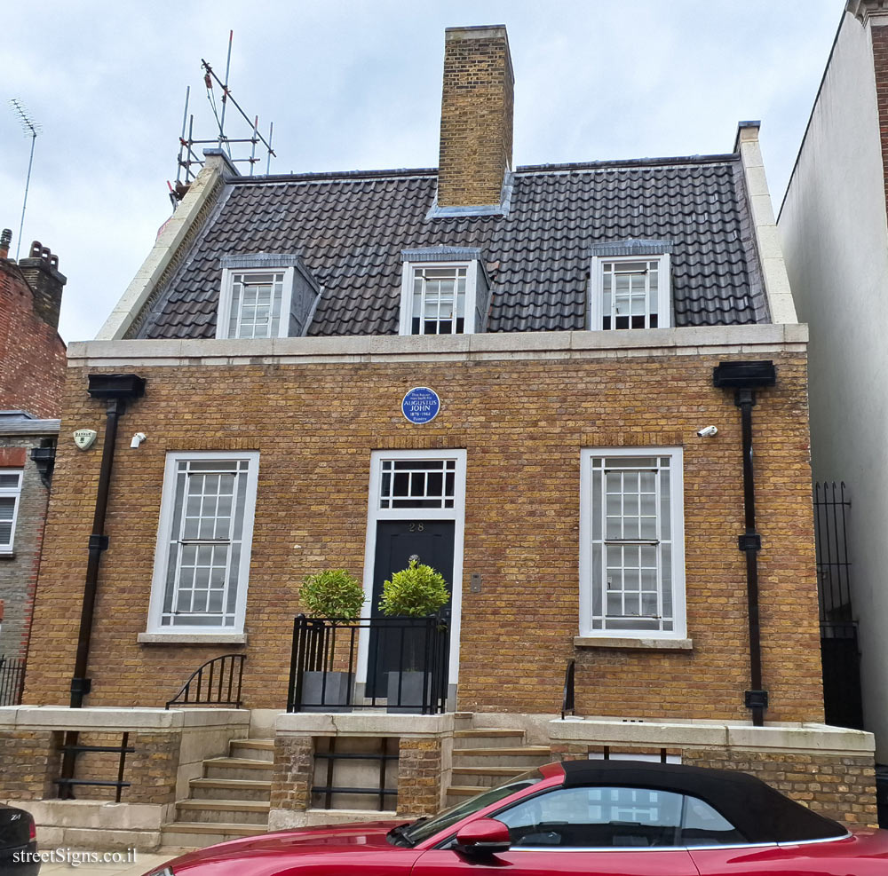 London - Commemorative plaque in a house built for the painter Augustus John - 28 Mallord St, London SW3 6DU, UK