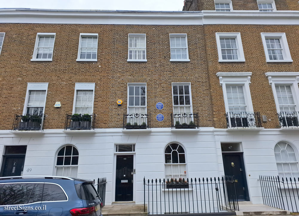 London - commemorative plaque in the house where the playwright and writer Samuel Beckett lived - 48 Paultons Square, London SW3 5DT, UK