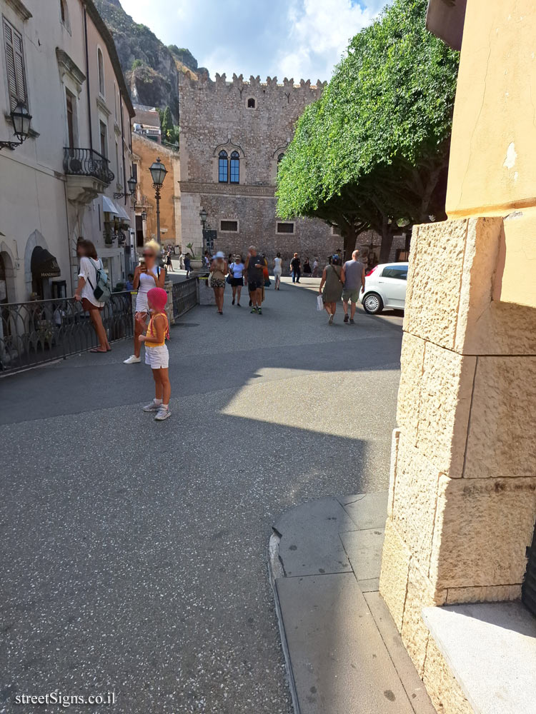 Taormina - the directional sign for the sites in the city in Piazza Vittorio Emanuele II - Via Teatro Greco, 1, 98039 Taormina ME, Italy