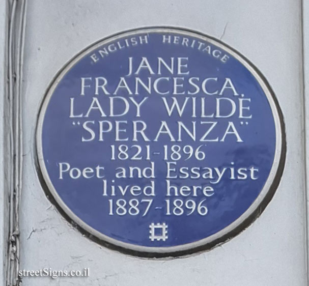 London - commemorative plaque in the house where the poet Jane Wilde lived