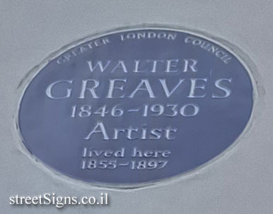 London - Commemorative plaque in the house where the painter Walter Greaves lived