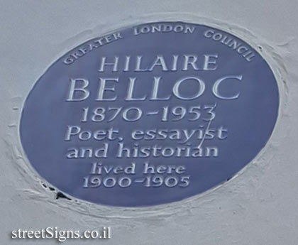 London - commemorative plaque in the house where the writer and historian Hilaire Belloc lived